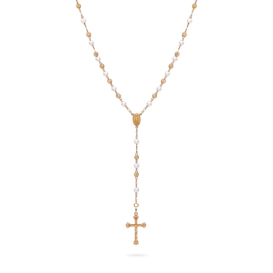 ROSARIO IN ORO GIALLO CON GRANI IN PERLA