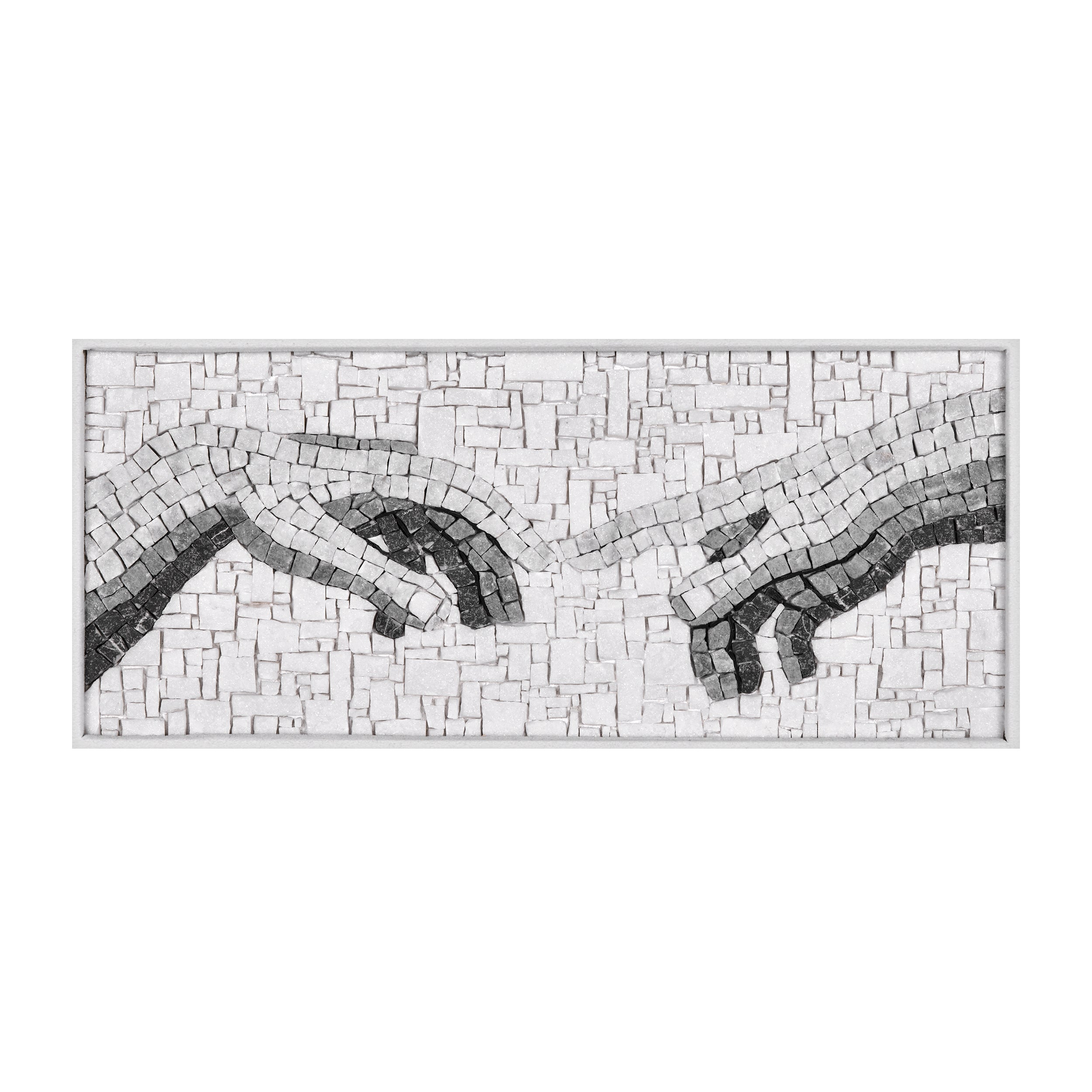 Mosaic Inspired by Michelangelo's The Creation of Adam in Black and White