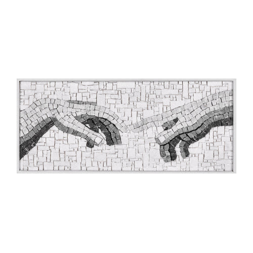Mosaic Inspired by Michelangelo's The Creation of Adam in Black and White