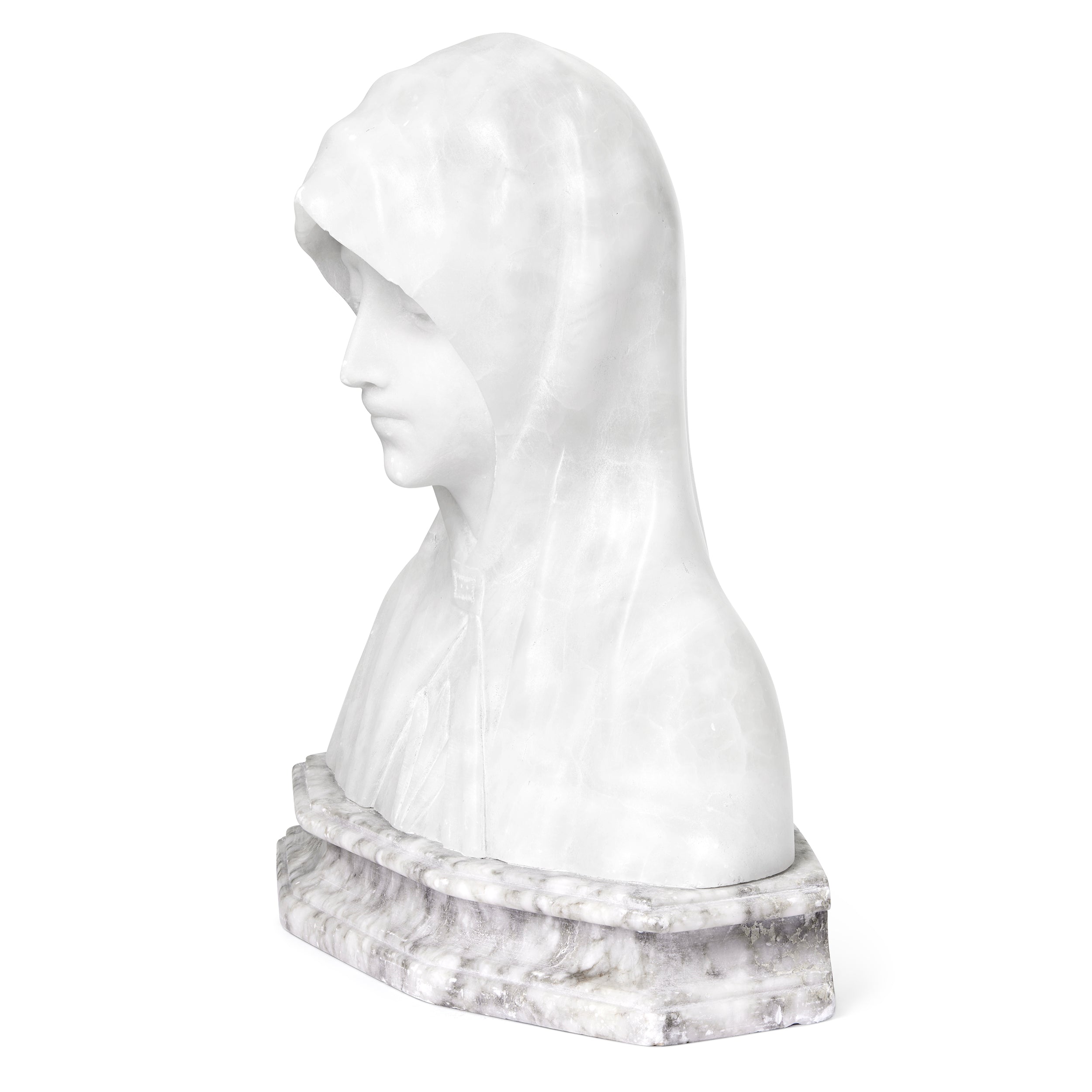 Bust in Alabaster and Marble inspired by Nicolò Barabino's Madonna of the Olive Tree