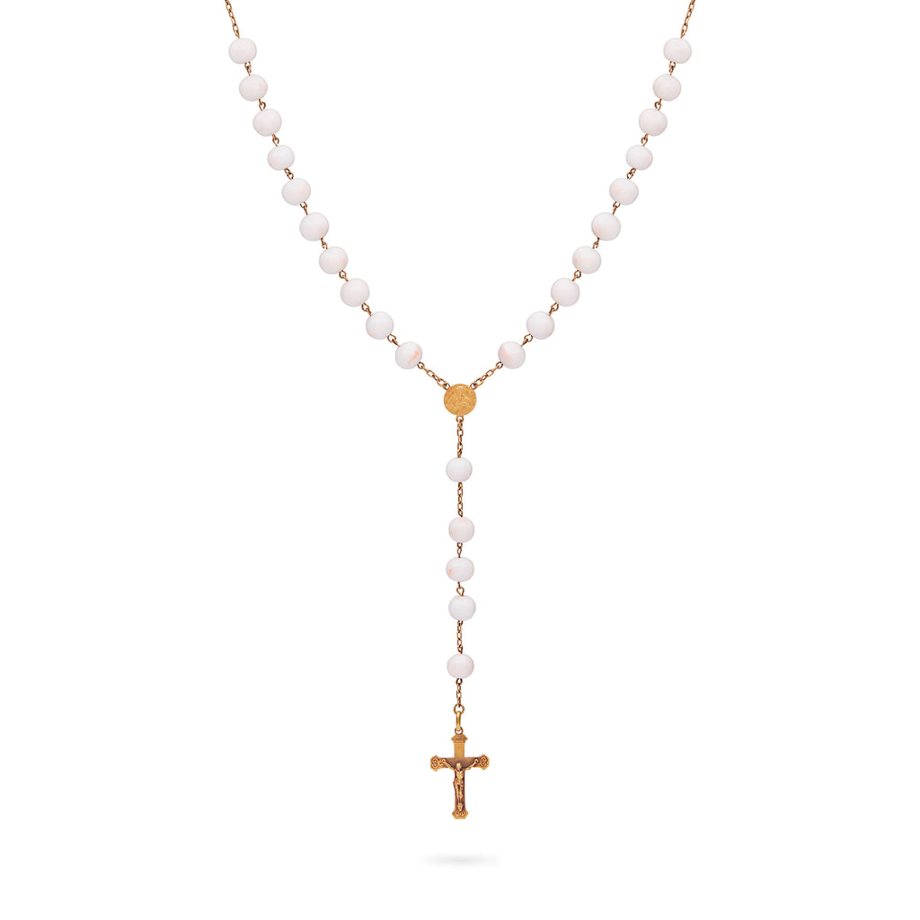 ROSARIO IN ORO GIALLO IN CORALLO "PELLE D'ANGELO"