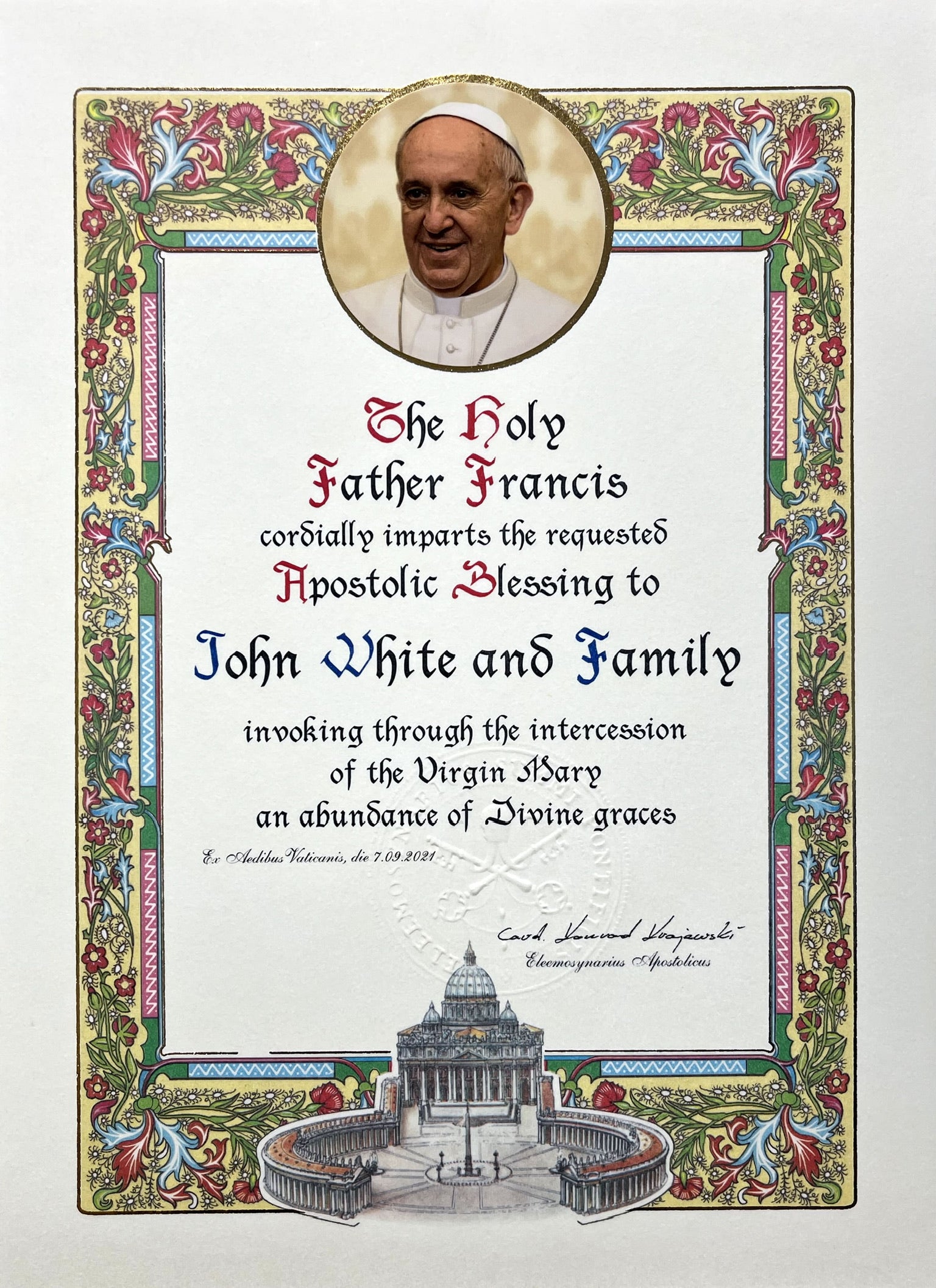 Pergamena Benedizione Papale