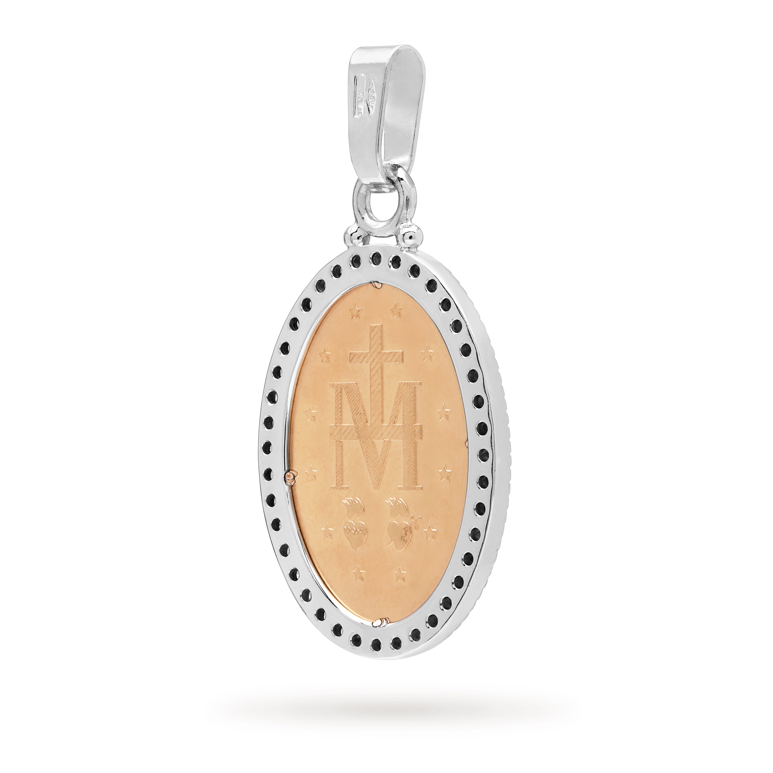MEDALLA MILAGROSA OVALADA DE ORO BICOLOR CON CIRCONITAS